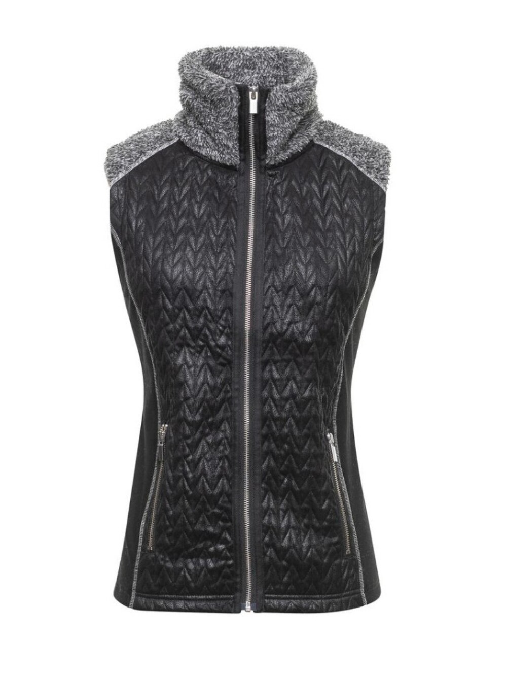 Wooly Bully Fearless Women's Vest Faux Fur Quilted Suede Black & Gray Zip Up Med